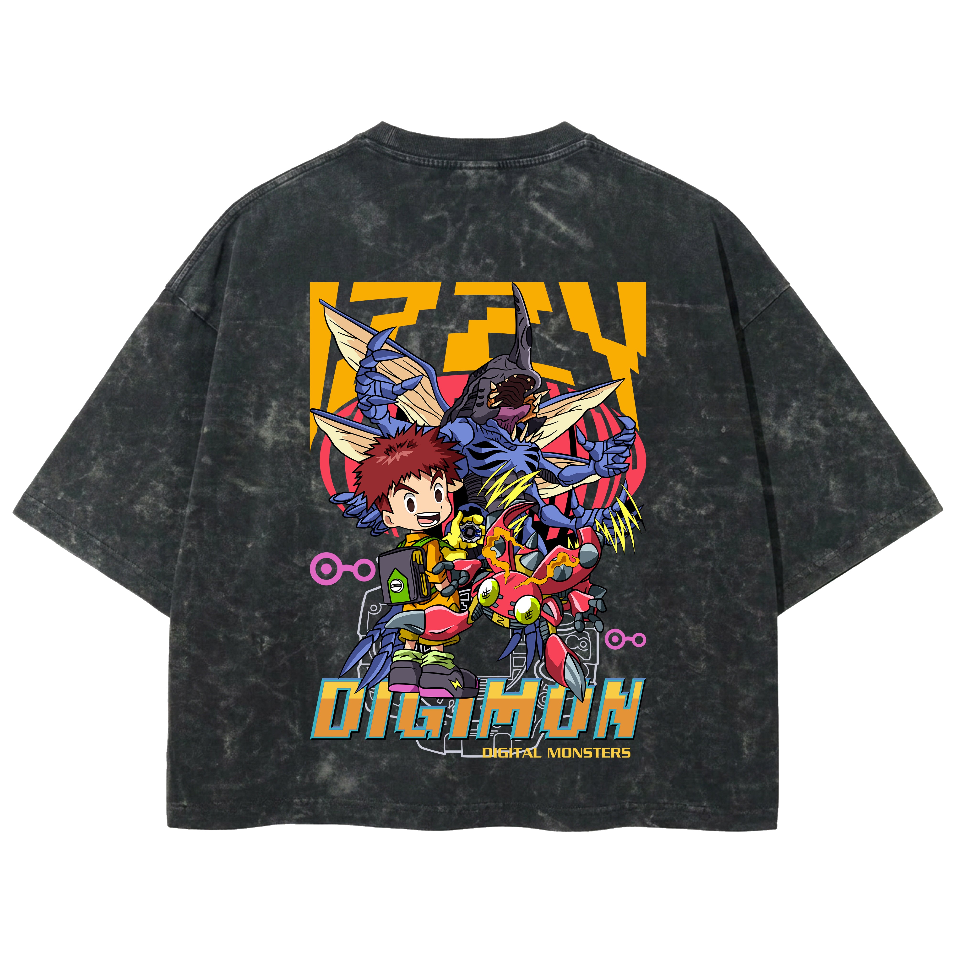 Playera streetwear premium de anime y gaming ExtraLife MX, corte boxy deluxe mineral wash heavyweight en color Acid Wash, moda urbana mexicana de culto.