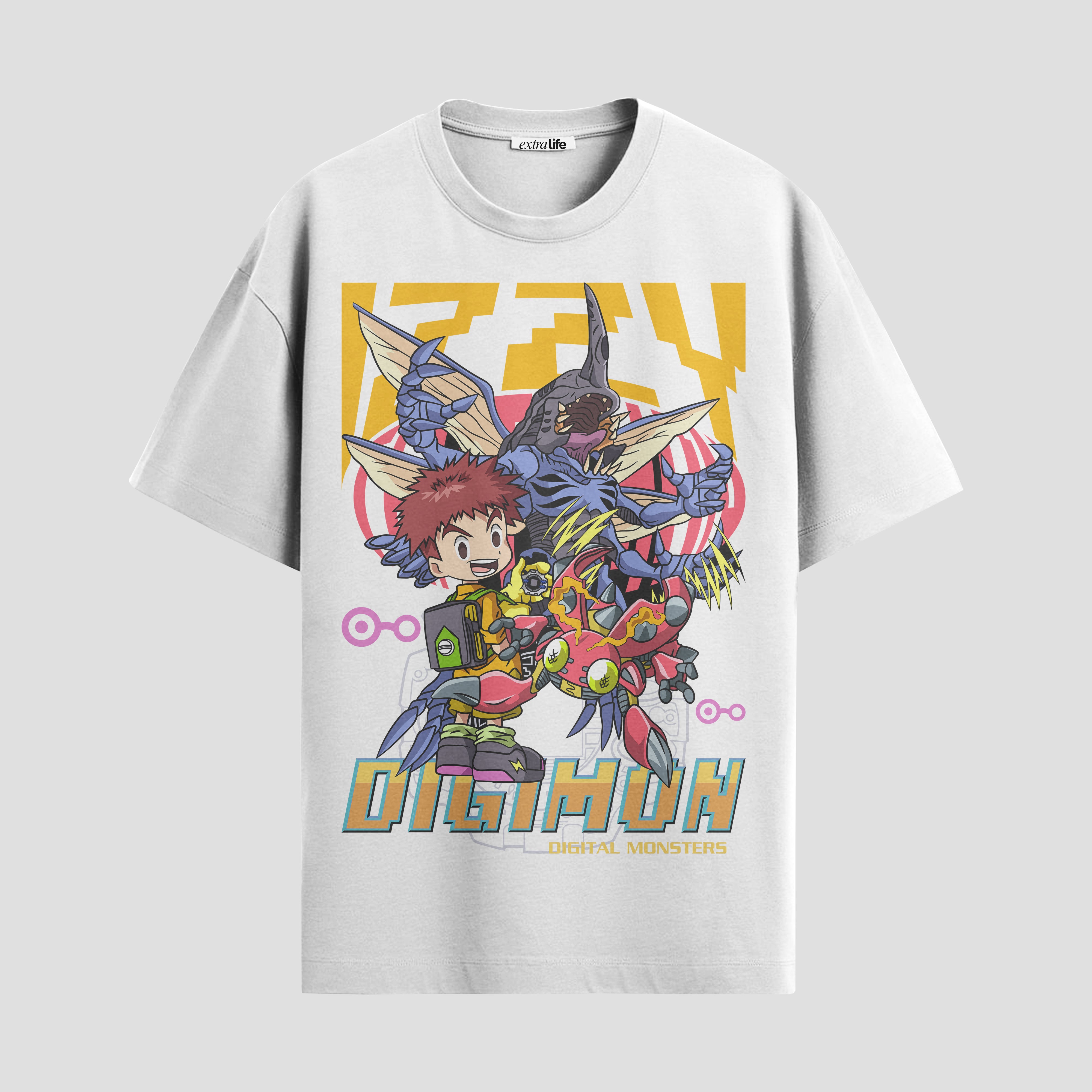 Playera urbana de anime y gaming ExtraLife MX, corte Standard Fit unisex ligero y transpirable en color Deep Black y Pure White, ropa de uso diario para gym y casual.