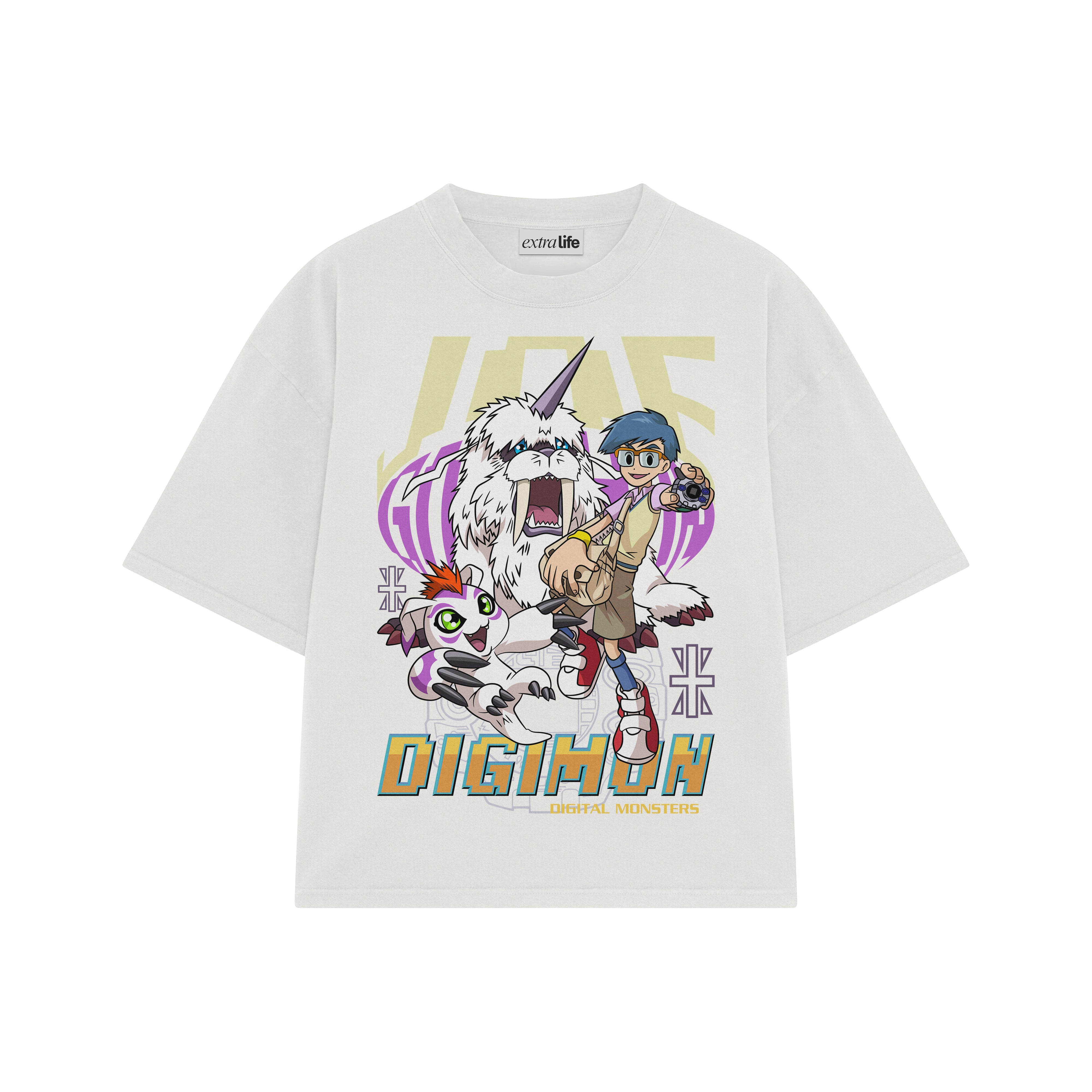 Playera streetwear premium de anime y gaming ExtraLife MX, corte boxy oversized drop shoulder heavyweight en color Deep Black y Off-White, moda urbana mexicana de culto.