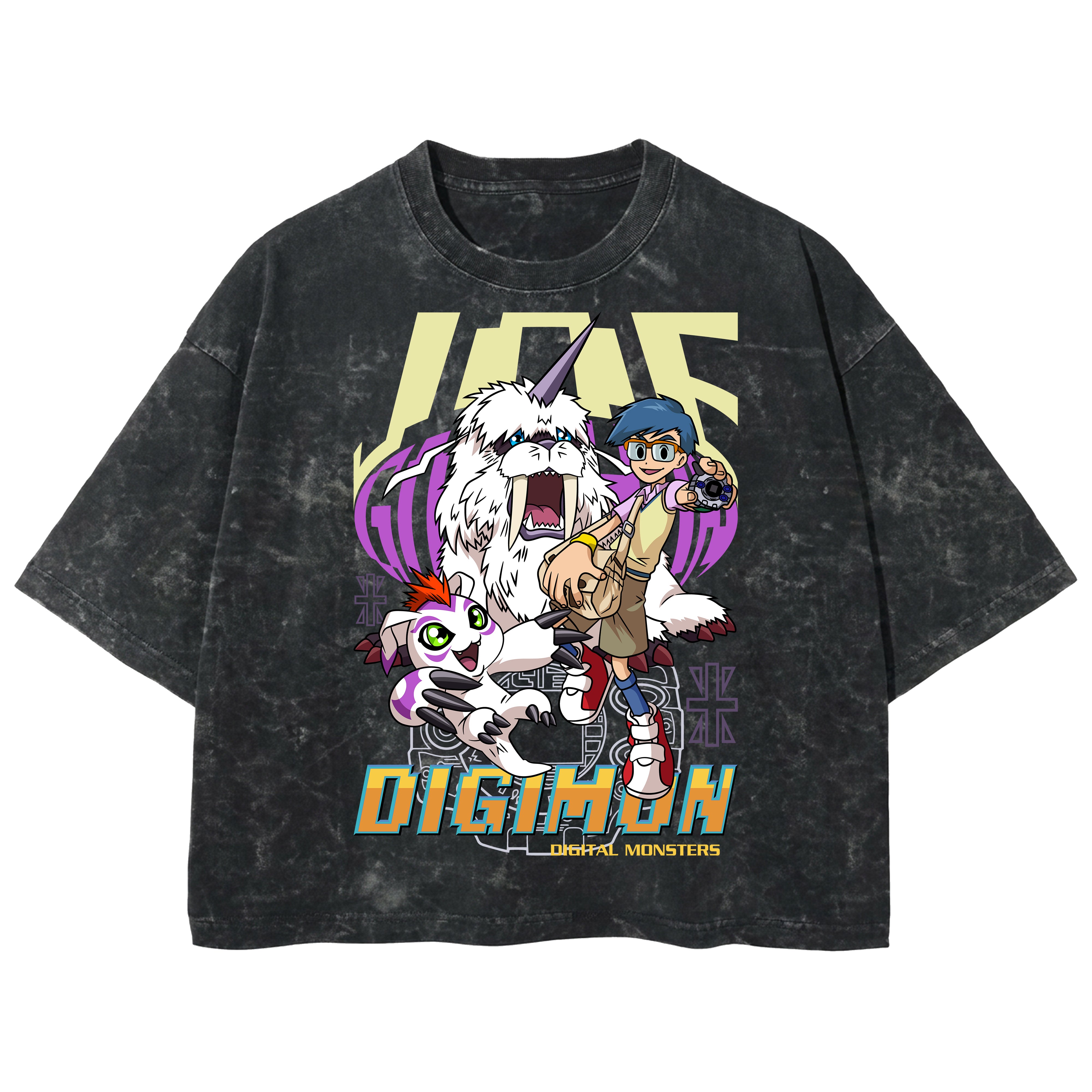 Playera streetwear premium de anime y gaming ExtraLife MX, corte boxy deluxe mineral wash heavyweight en color Acid Wash, moda urbana mexicana de culto.