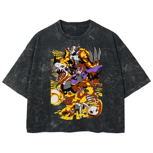 Playera streetwear premium de anime y gaming ExtraLife MX, corte boxy deluxe mineral wash heavyweight en color Acid Wash, moda urbana mexicana de culto.