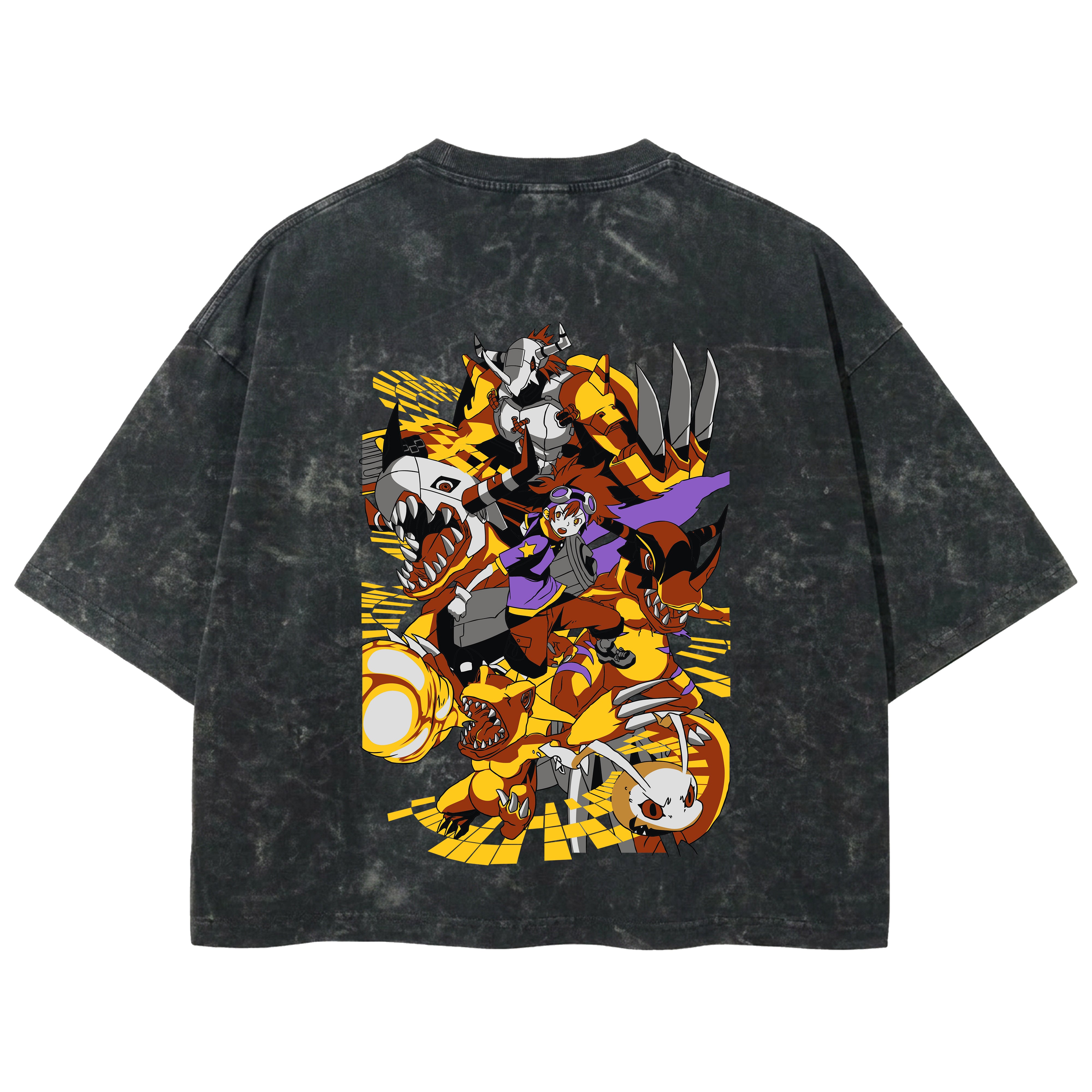 Playera streetwear premium de anime y gaming ExtraLife MX, corte boxy deluxe mineral wash heavyweight en color Acid Wash, moda urbana mexicana de culto.