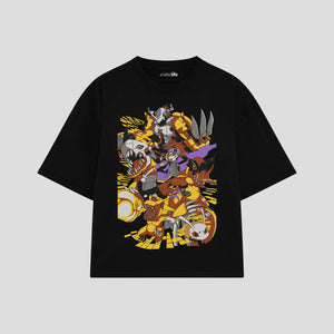 Playera streetwear premium de anime y gaming ExtraLife MX, corte boxy oversized drop shoulder heavyweight en color Deep Black y Off-White, moda urbana mexicana de culto.