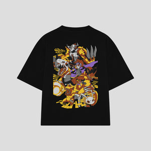 Playera streetwear premium de anime y gaming ExtraLife MX, corte boxy oversized drop shoulder heavyweight en color Deep Black y Off-White, moda urbana mexicana de culto.