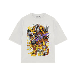 Playera streetwear premium de anime y gaming ExtraLife MX, corte boxy oversized drop shoulder heavyweight en color Deep Black y Off-White, moda urbana mexicana de culto.