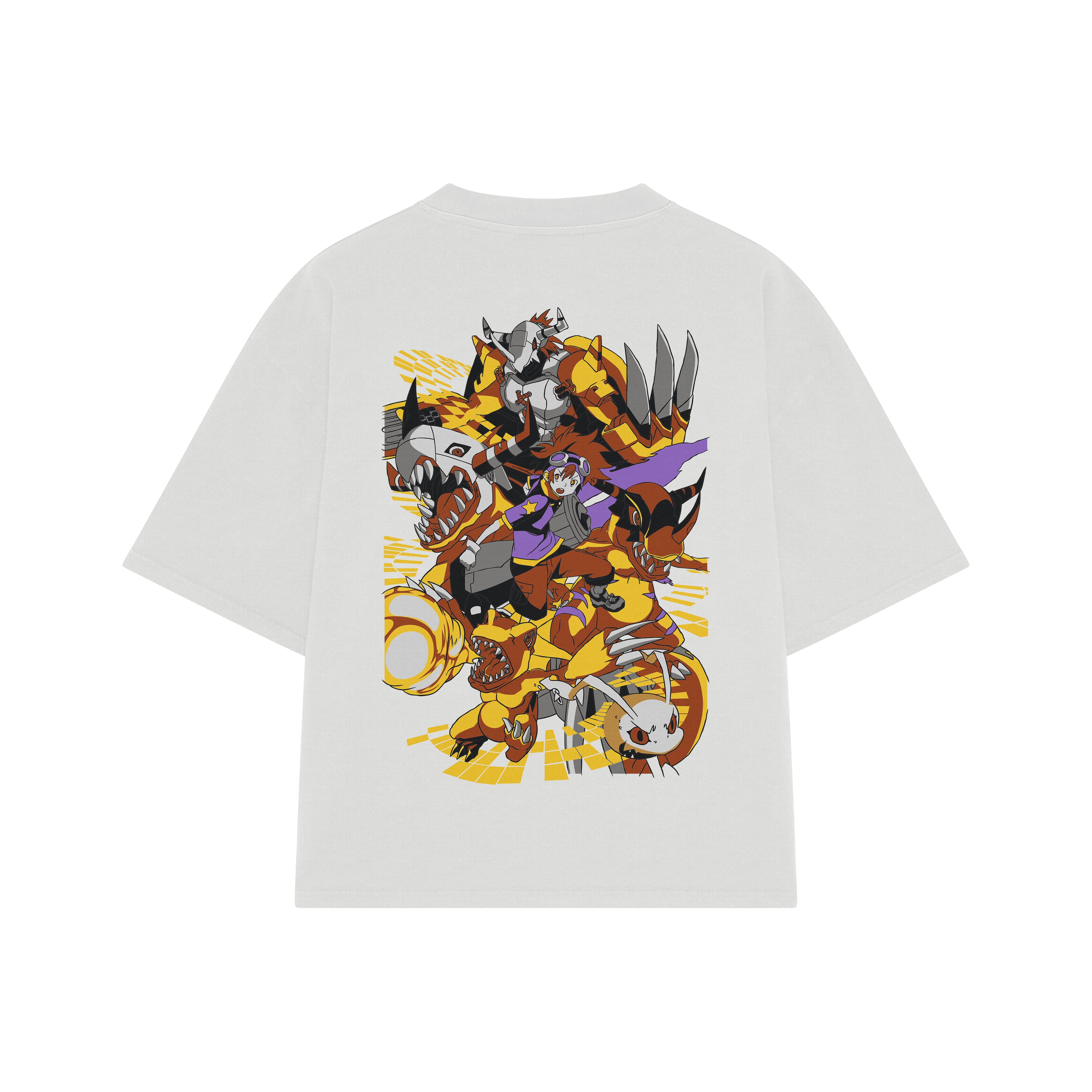 Playera streetwear premium de anime y gaming ExtraLife MX, corte boxy oversized drop shoulder heavyweight en color Deep Black y Off-White, moda urbana mexicana de culto.