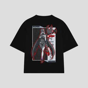 Playera streetwear premium de anime y gaming ExtraLife MX, corte boxy oversized drop shoulder heavyweight en color Deep Black y Off-White, moda urbana mexicana de culto.