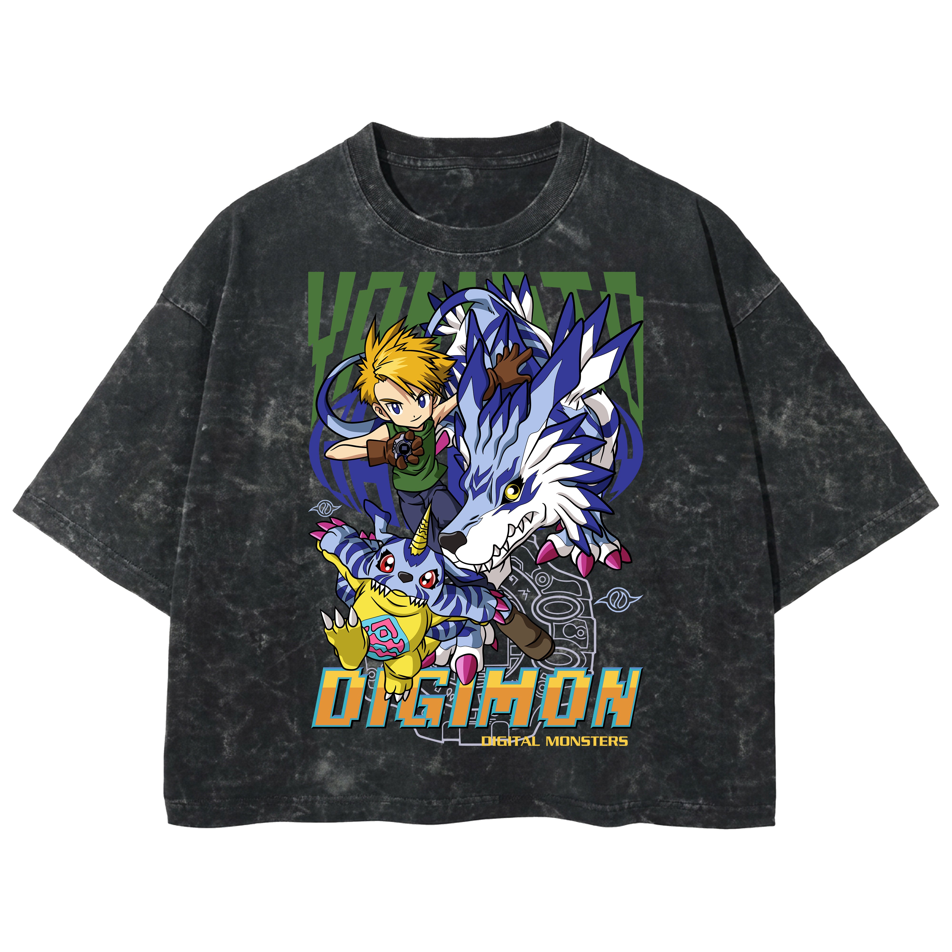 Playera streetwear premium de anime y gaming ExtraLife MX, corte boxy deluxe mineral wash heavyweight en color Acid Wash, moda urbana mexicana de culto.