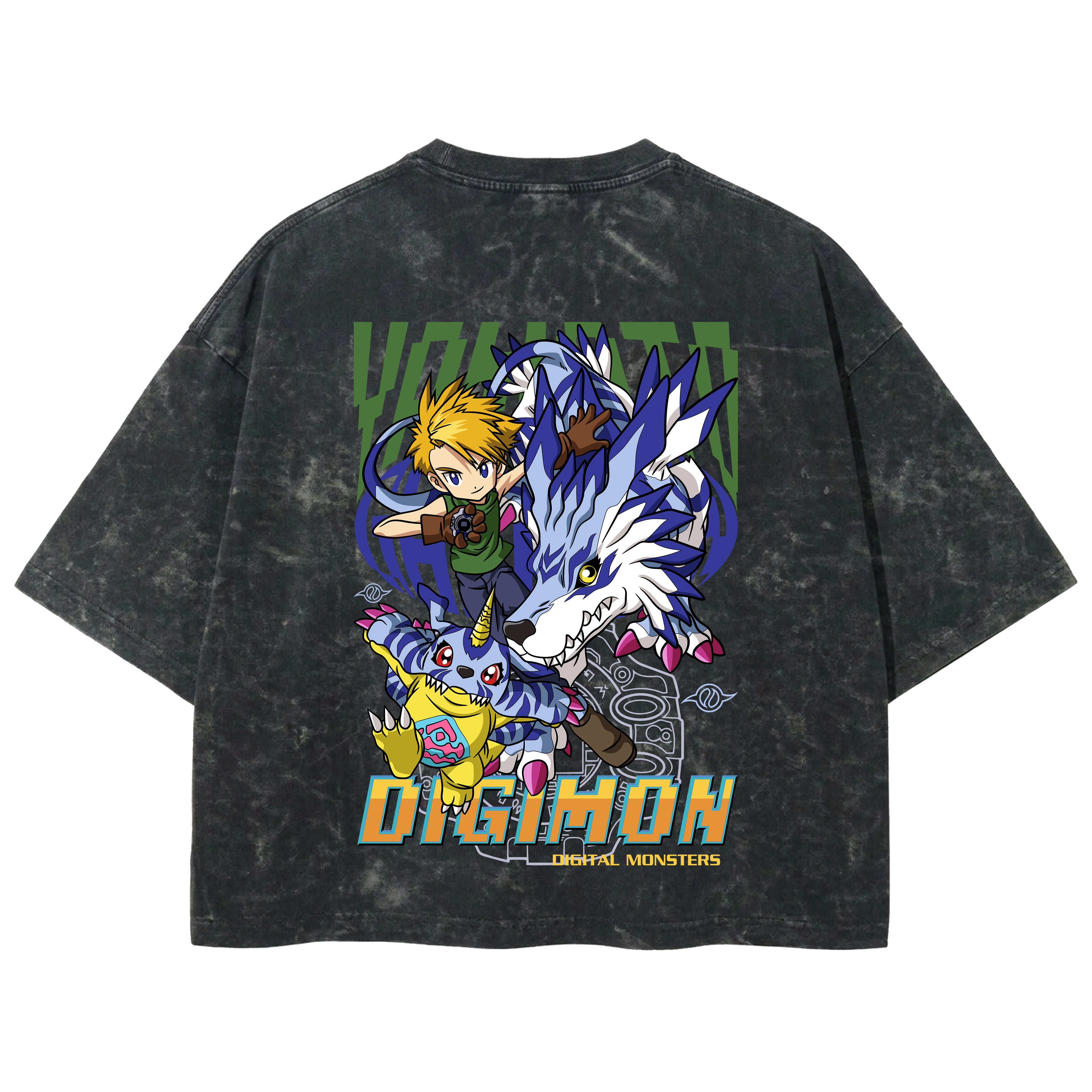 Playera streetwear premium de anime y gaming ExtraLife MX, corte boxy deluxe mineral wash heavyweight en color Acid Wash, moda urbana mexicana de culto.