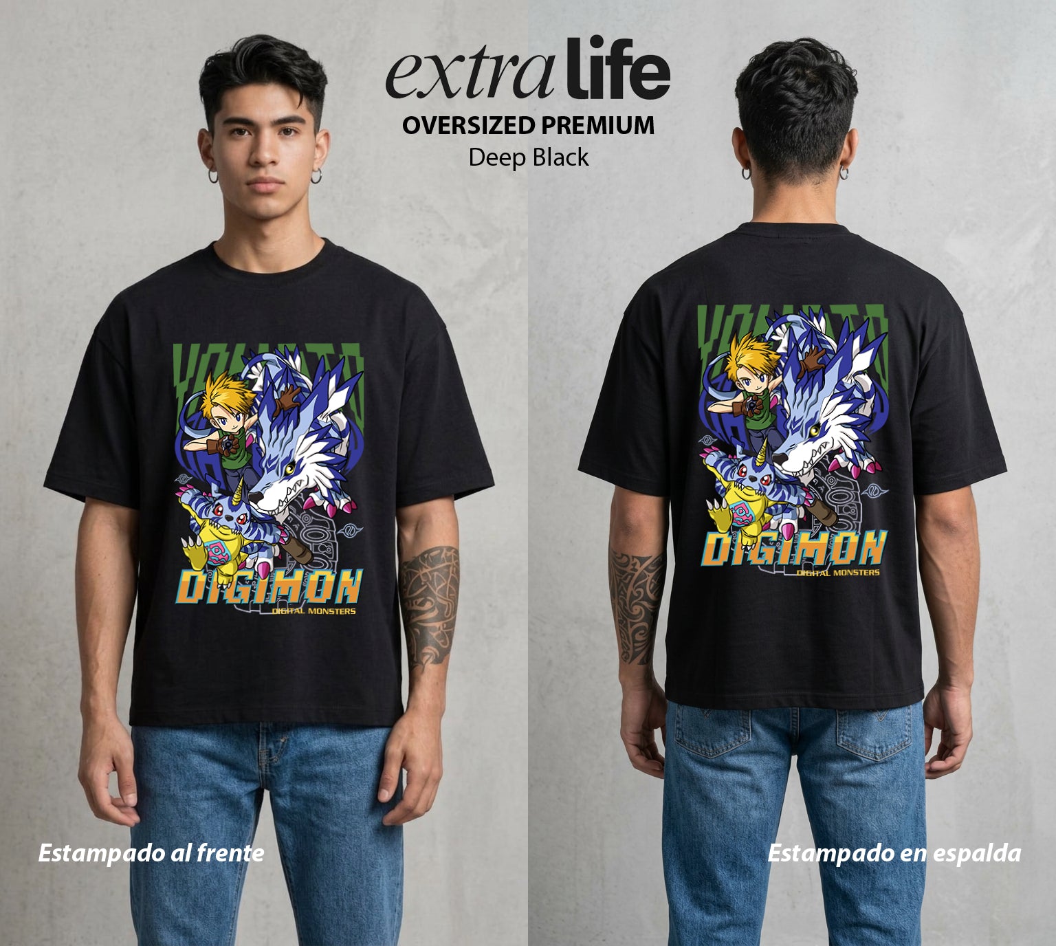 El Mundo Digital | Digimon Matt X Gabumon #01316 - Playera Oversized Premium | Deep Black - Foto en modelo