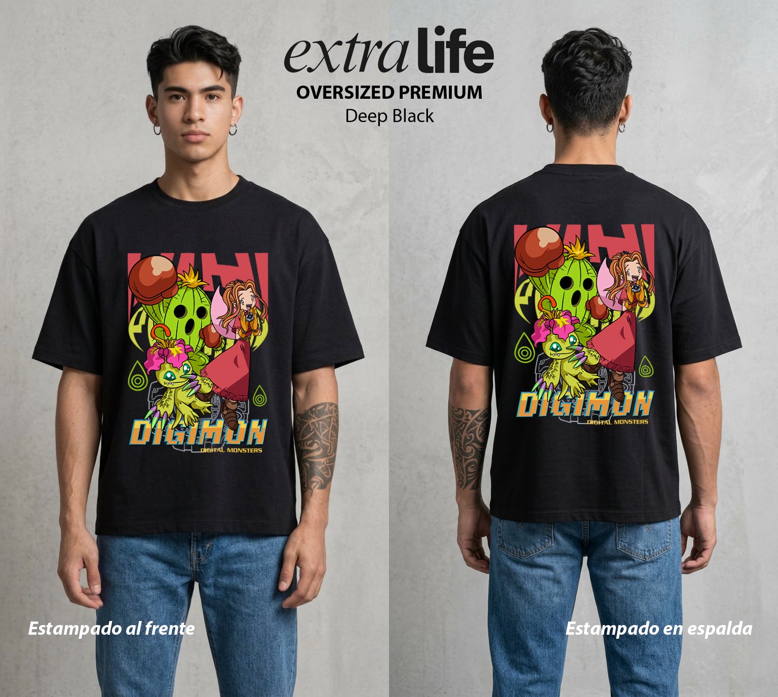El Mundo Digital | Digimon Mimi X Palmon #01317 - Playera Oversized Premium | Deep Black - Foto en modelo