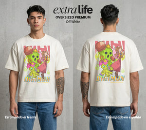 El Mundo Digital | Digimon Mimi X Palmon #01317 - Playera Oversized Premium | Off White - Foto en modelo