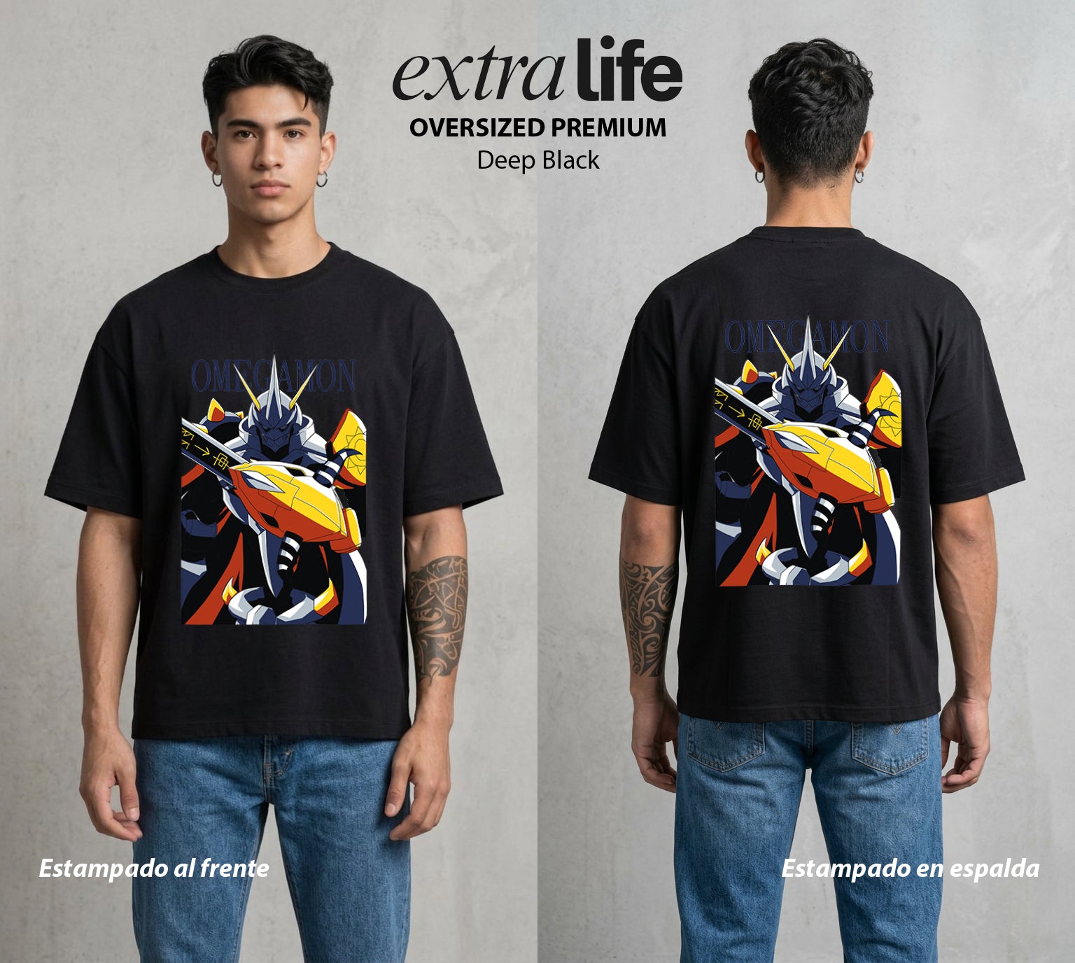 El Mundo Digital | Digimon Omegamon #01318 - Playera Oversized Premium | Deep Black - Foto en modelo