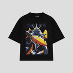 Playera streetwear premium de anime y gaming ExtraLife MX, corte boxy oversized drop shoulder heavyweight en color Deep Black y Off-White, moda urbana mexicana de culto.