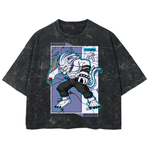 Playera streetwear premium de anime y gaming ExtraLife MX, corte boxy deluxe mineral wash heavyweight en color Acid Wash, moda urbana mexicana de culto.