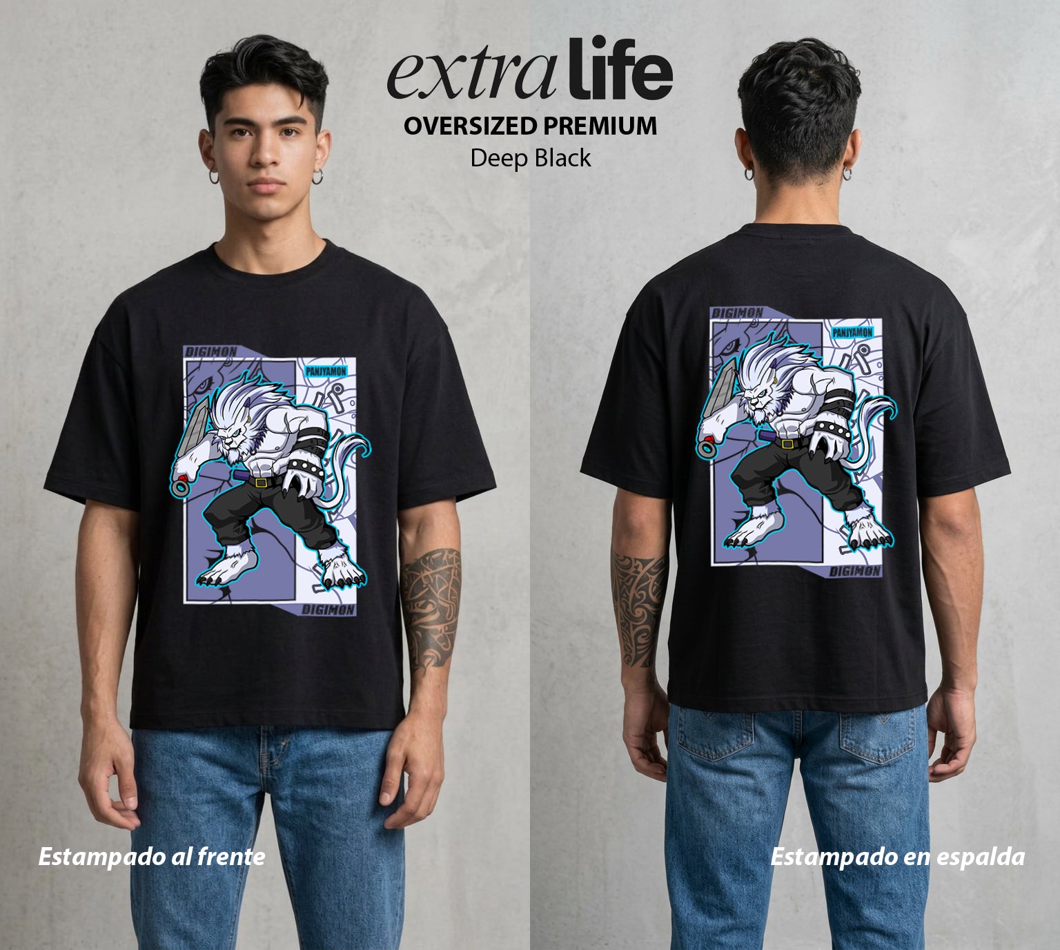 El Mundo Digital | Digimon Panjyamon #01319 - Playera Oversized Premium | Deep Black - Foto en modelo