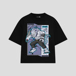 Playera streetwear premium de anime y gaming ExtraLife MX, corte boxy oversized drop shoulder heavyweight en color Deep Black y Off-White, moda urbana mexicana de culto.