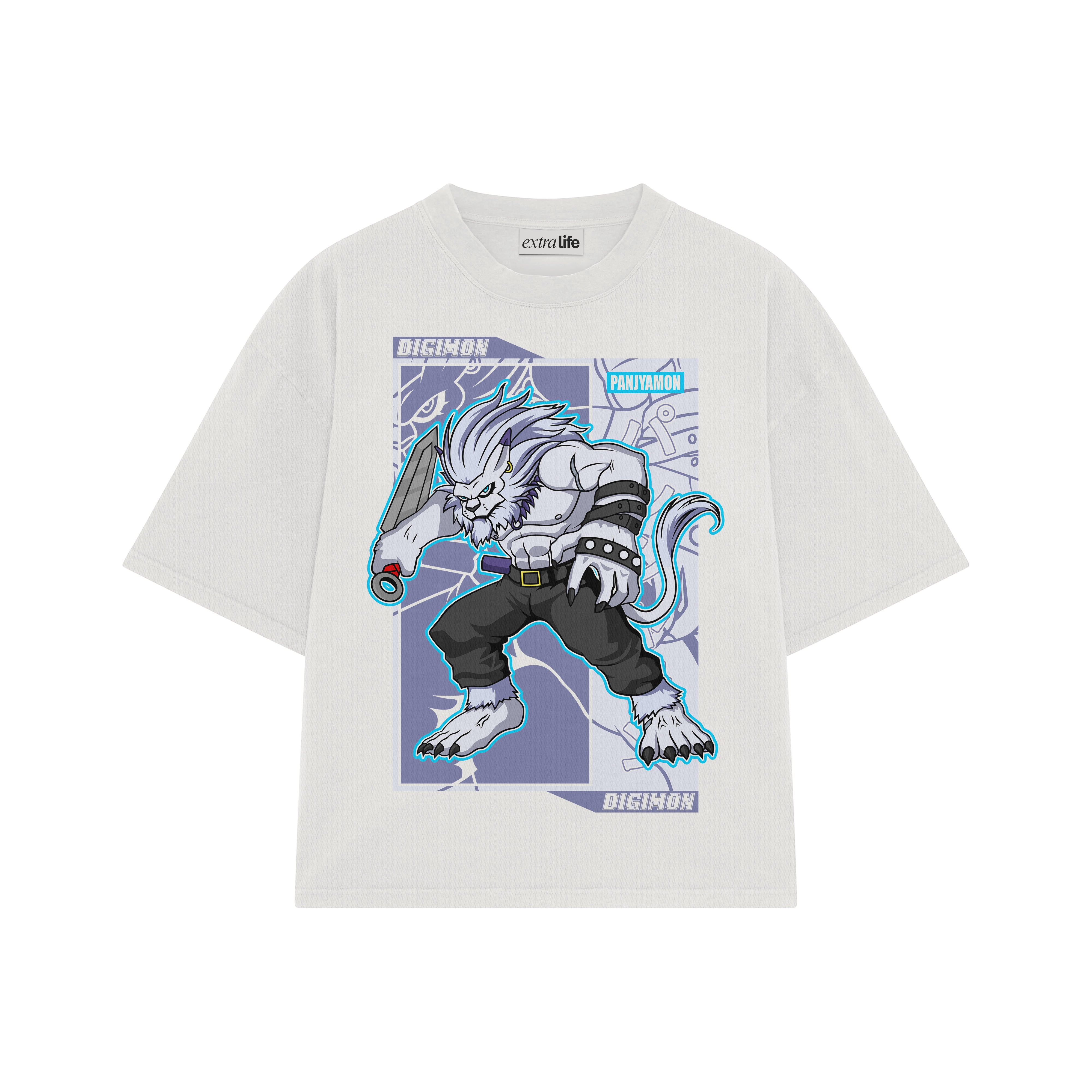 Playera streetwear premium de anime y gaming ExtraLife MX, corte boxy oversized drop shoulder heavyweight en color Deep Black y Off-White, moda urbana mexicana de culto.