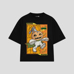 Playera streetwear premium de anime y gaming ExtraLife MX, corte boxy oversized drop shoulder heavyweight en color Deep Black y Off-White, moda urbana mexicana de culto.