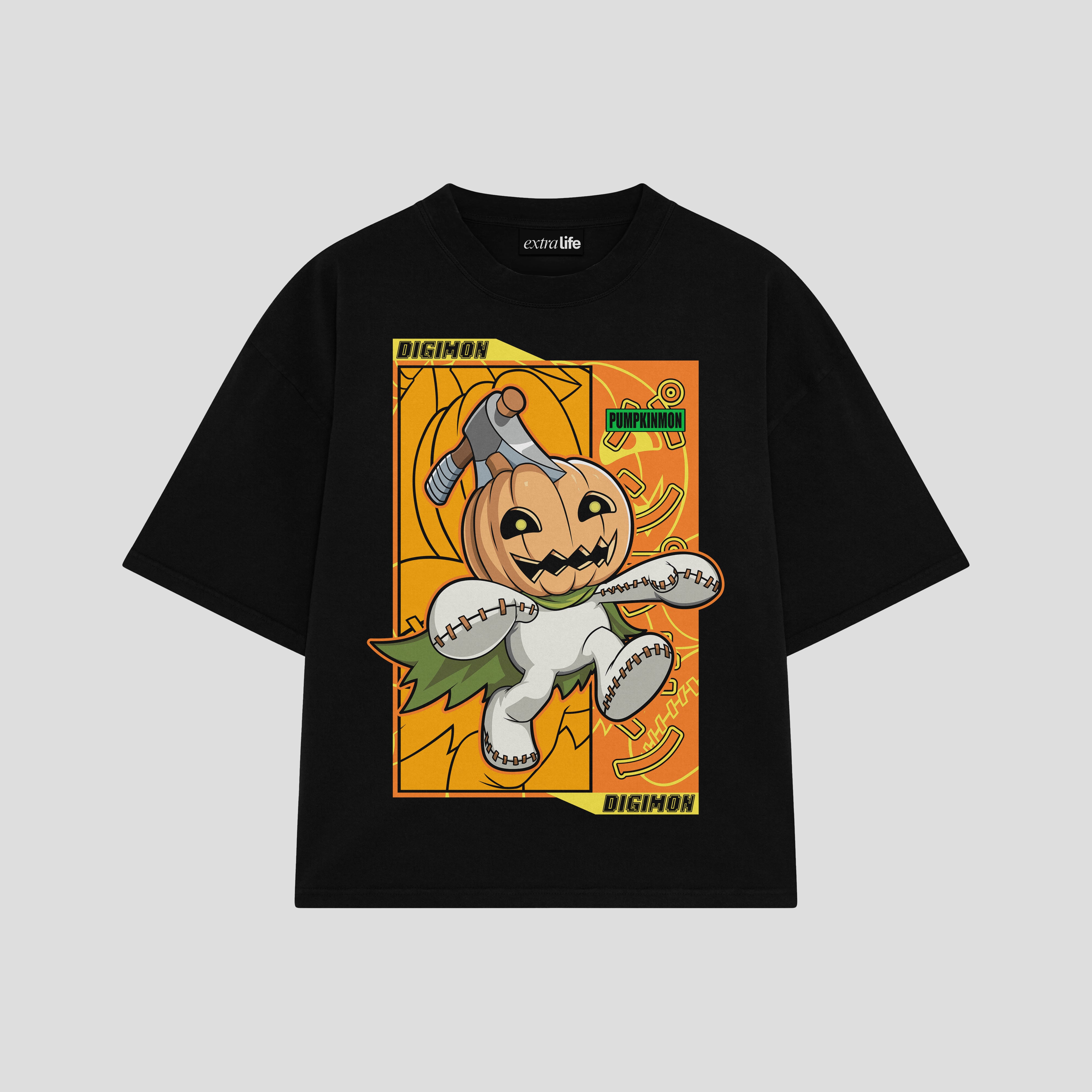 Playera streetwear premium de anime y gaming ExtraLife MX, corte boxy oversized drop shoulder heavyweight en color Deep Black y Off-White, moda urbana mexicana de culto.