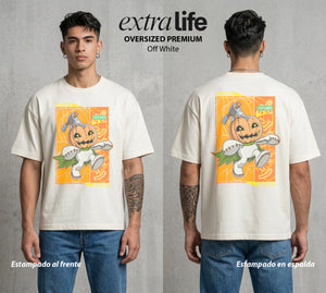 El Mundo Digital | Digimon Pumpkinmon #01320 - Playera Oversized Premium | Off White - Foto en modelo
