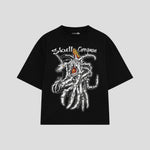 Playera streetwear premium de anime y gaming ExtraLife MX, corte boxy oversized drop shoulder heavyweight en color Deep Black y Off-White, moda urbana mexicana de culto.