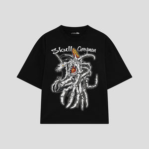 Playera streetwear premium de anime y gaming ExtraLife MX, corte boxy oversized drop shoulder heavyweight en color Deep Black y Off-White, moda urbana mexicana de culto.