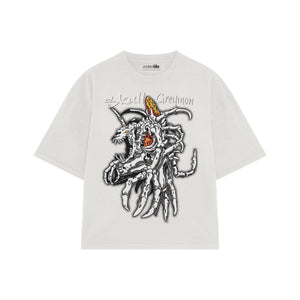 Playera streetwear premium de anime y gaming ExtraLife MX, corte boxy oversized drop shoulder heavyweight en color Deep Black y Off-White, moda urbana mexicana de culto.