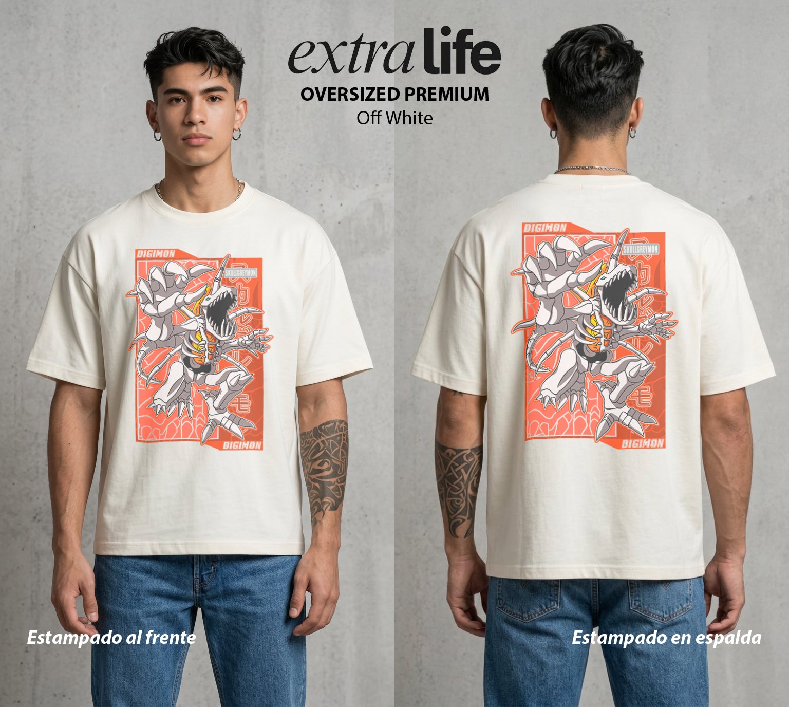 El Mundo Digital | El Simbolo del Mar Calavera #01322 - Playera Oversized Premium | Off White - Foto en modelo