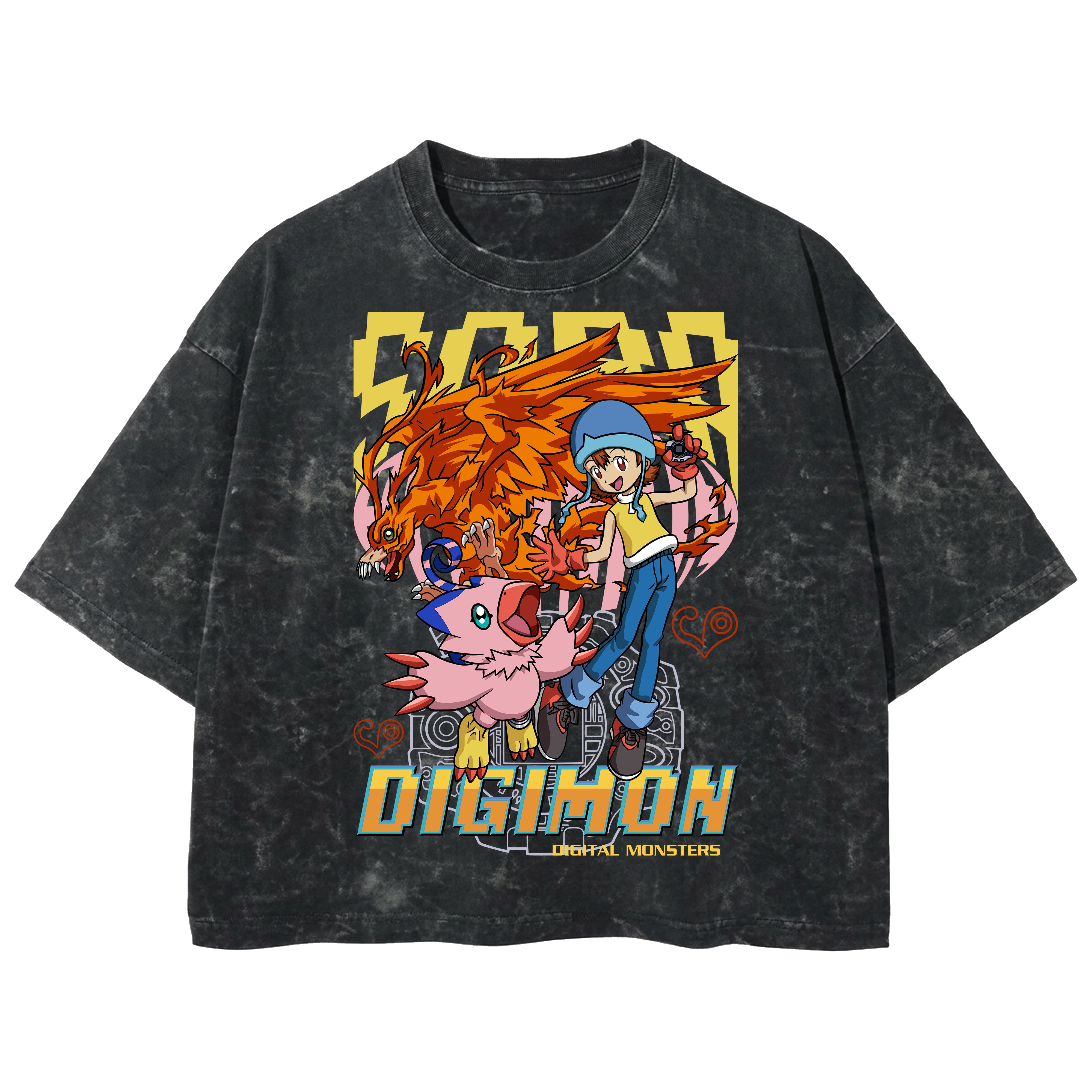 Playera streetwear premium de anime y gaming ExtraLife MX, corte boxy deluxe mineral wash heavyweight en color Acid Wash, moda urbana mexicana de culto.