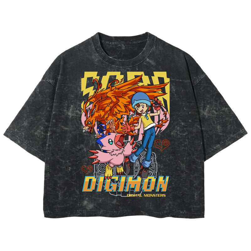 Playera streetwear premium de anime y gaming ExtraLife MX, corte boxy deluxe mineral wash heavyweight en color Acid Wash, moda urbana mexicana de culto.