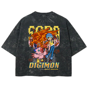 Playera streetwear premium de anime y gaming ExtraLife MX, corte boxy deluxe mineral wash heavyweight en color Acid Wash, moda urbana mexicana de culto.
