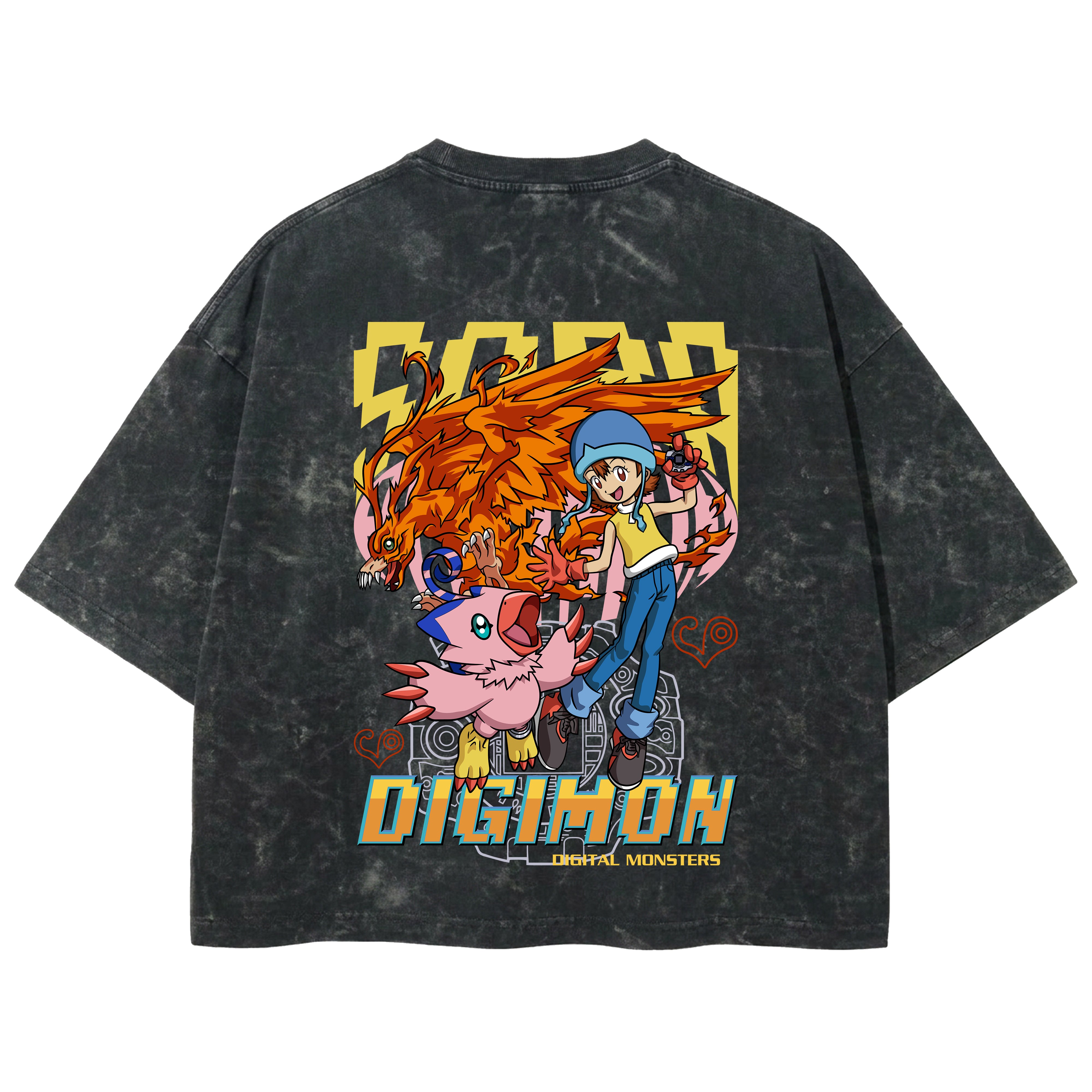 Playera streetwear premium de anime y gaming ExtraLife MX, corte boxy deluxe mineral wash heavyweight en color Acid Wash, moda urbana mexicana de culto.
