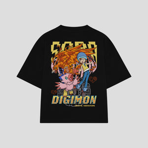 Playera streetwear premium de anime y gaming ExtraLife MX, corte boxy oversized drop shoulder heavyweight en color Deep Black y Off-White, moda urbana mexicana de culto.