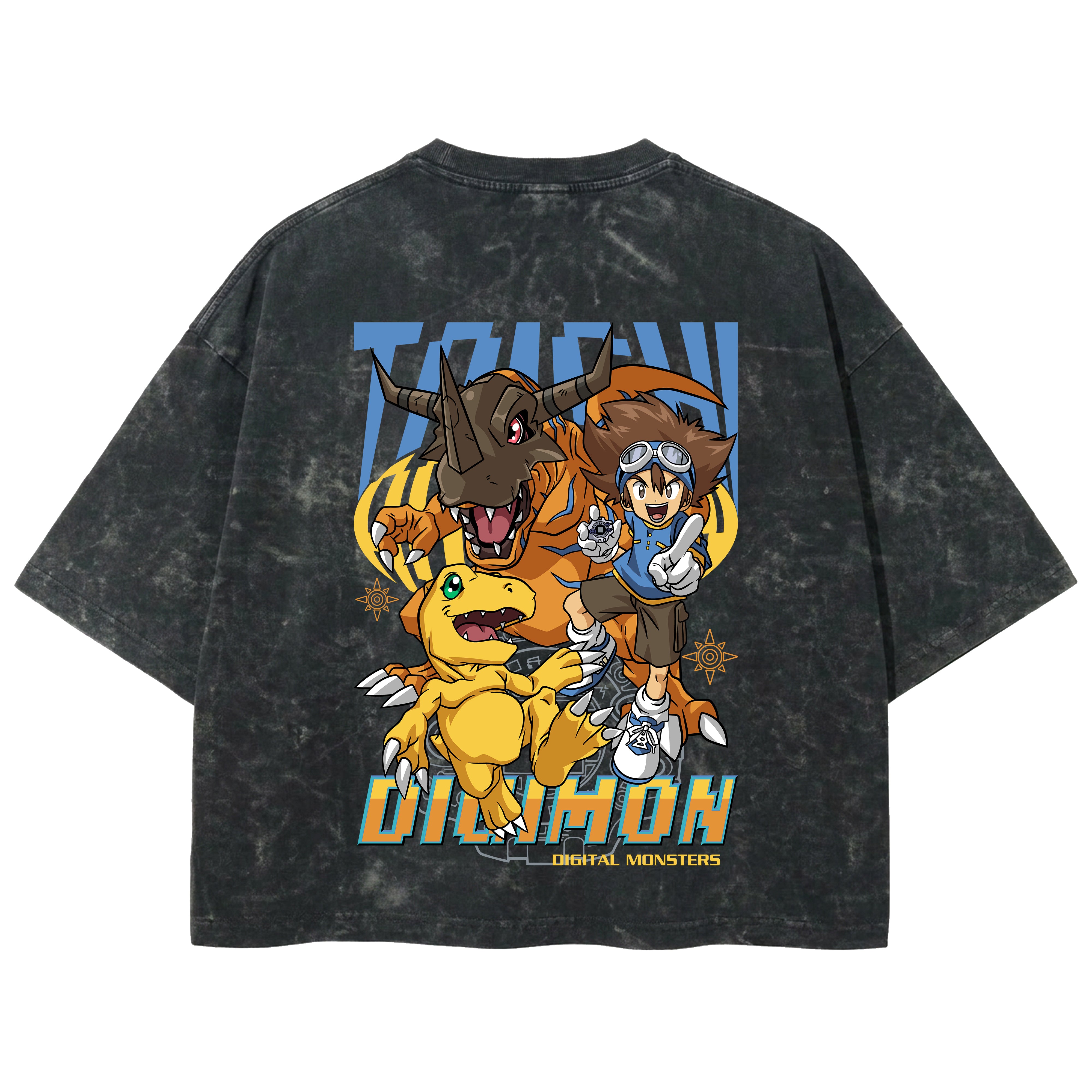Playera streetwear premium de anime y gaming ExtraLife MX, corte boxy deluxe mineral wash heavyweight en color Acid Wash, moda urbana mexicana de culto.
