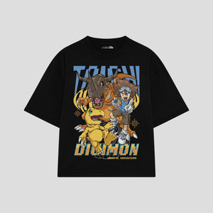 Playera streetwear premium de anime y gaming ExtraLife MX, corte boxy oversized drop shoulder heavyweight en color Deep Black y Off-White, moda urbana mexicana de culto.
