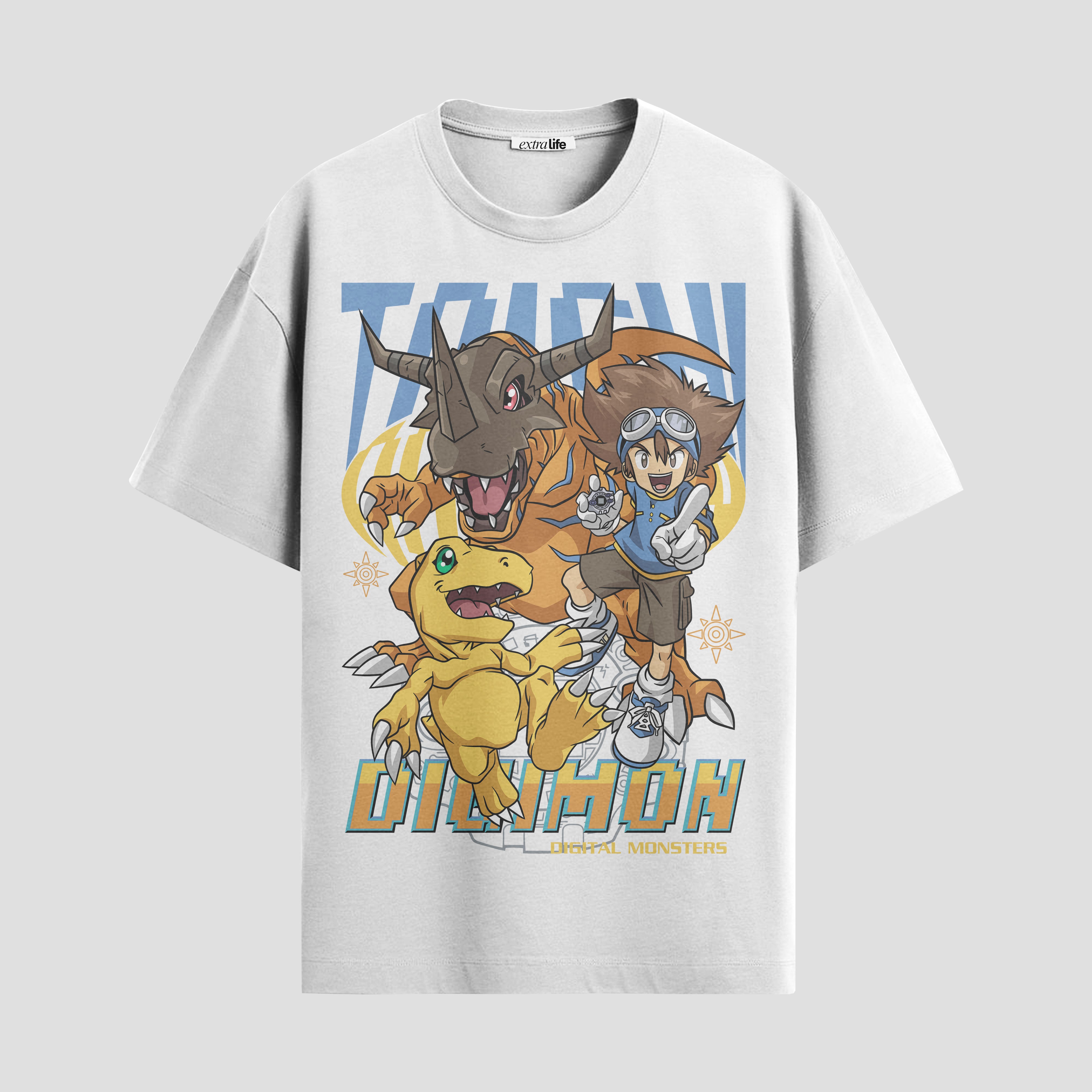 Playera urbana de anime y gaming ExtraLife MX, corte Standard Fit unisex ligero y transpirable en color Deep Black y Pure White, ropa de uso diario para gym y casual.