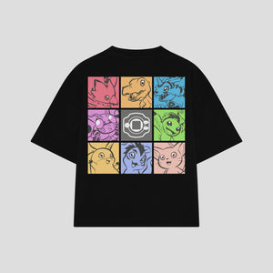 Playera streetwear premium de anime y gaming ExtraLife MX, corte boxy oversized drop shoulder heavyweight en color Deep Black y Off-White, moda urbana mexicana de culto.