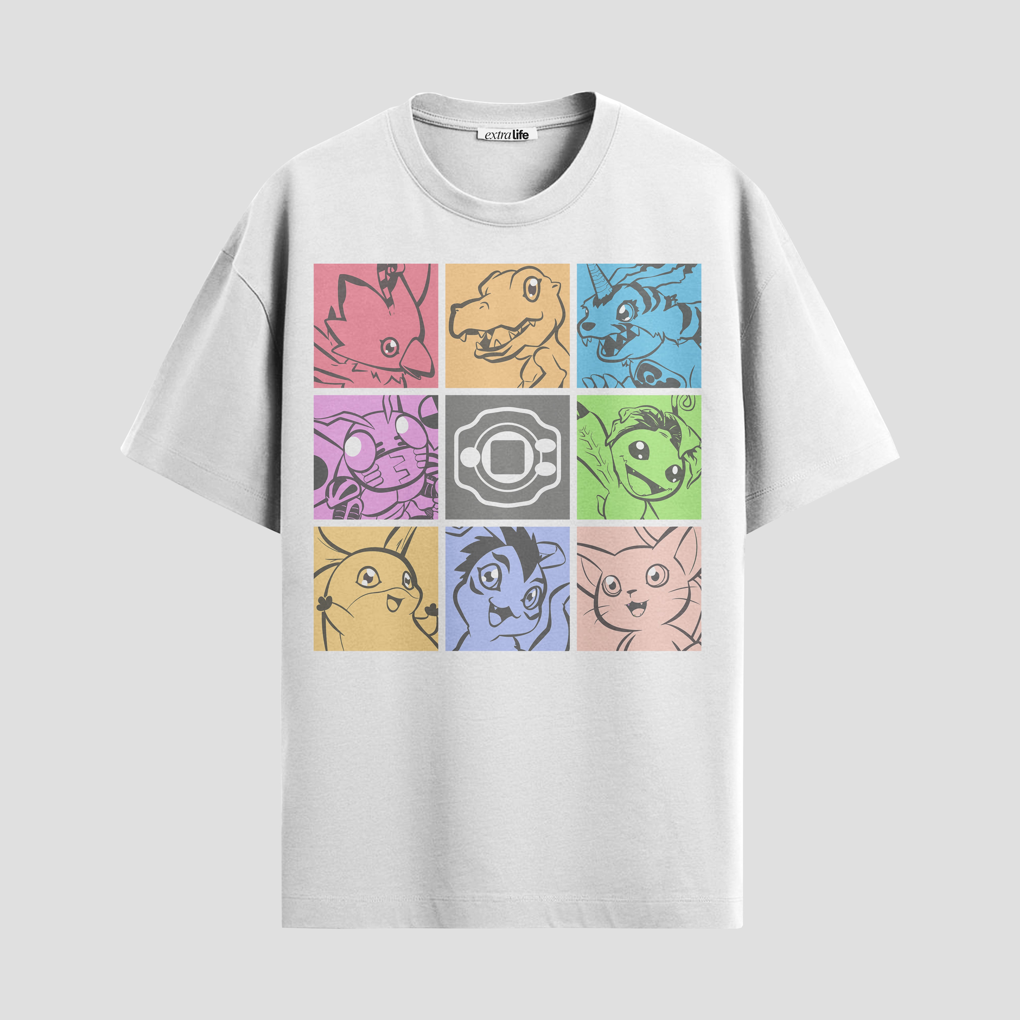 Playera urbana de anime y gaming ExtraLife MX, corte Standard Fit unisex ligero y transpirable en color Deep Black y Pure White, ropa de uso diario para gym y casual.