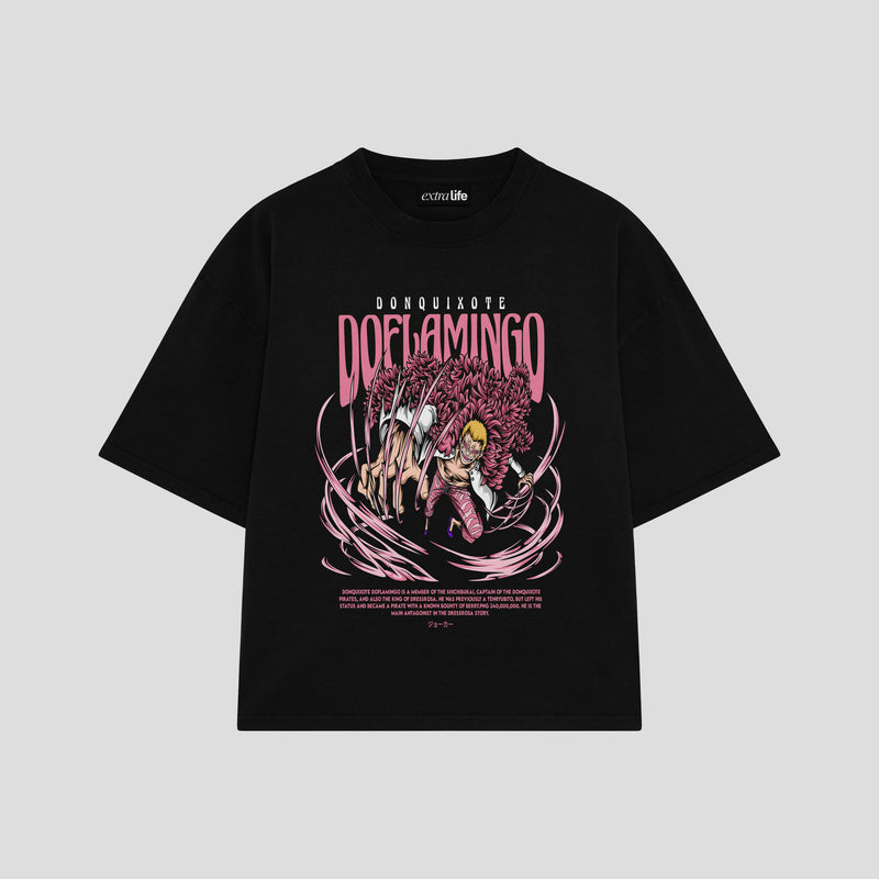 Playera streetwear premium de anime y gaming ExtraLife MX, corte boxy oversized drop shoulder heavyweight en color Deep Black y Off-White, moda urbana mexicana de culto.