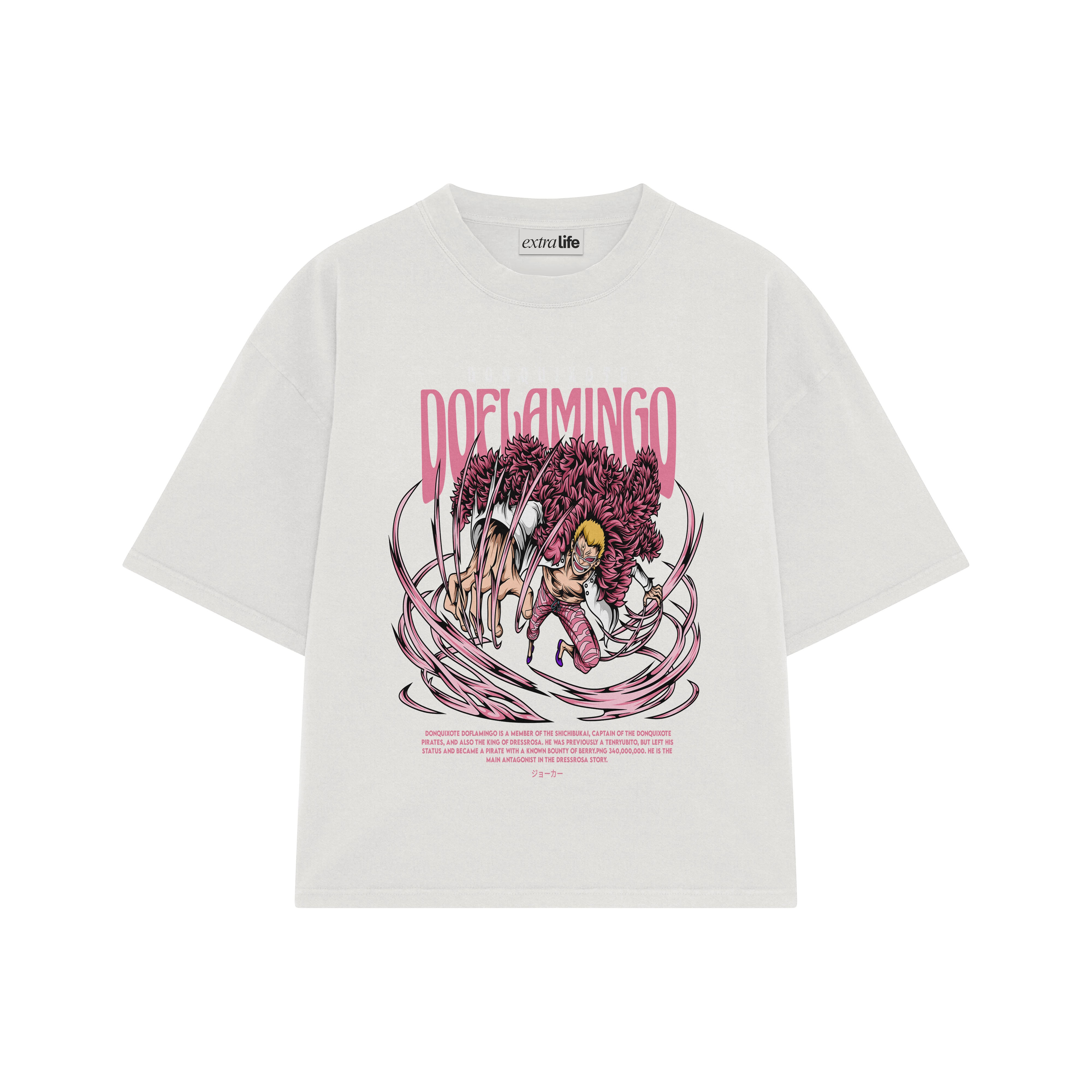 Playera streetwear premium de anime y gaming ExtraLife MX, corte boxy oversized drop shoulder heavyweight en color Deep Black y Off-White, moda urbana mexicana de culto.