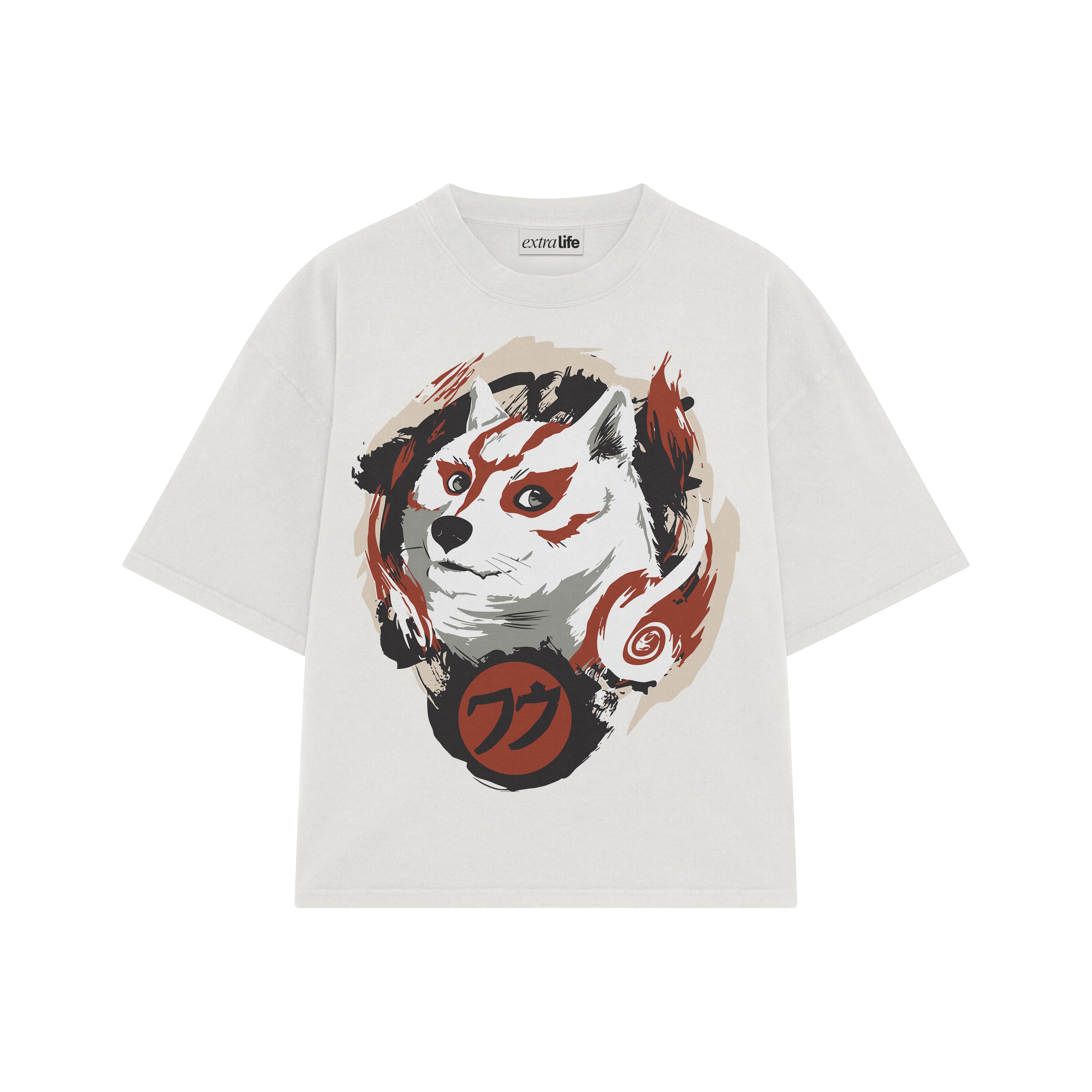 Playera streetwear premium de anime y gaming ExtraLife MX, corte boxy oversized drop shoulder heavyweight en color Deep Black y Off-White, moda urbana mexicana de culto.