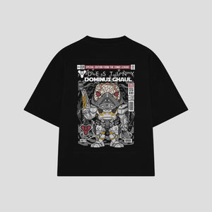 Playera streetwear premium de anime y gaming ExtraLife MX, corte boxy oversized drop shoulder heavyweight en color Deep Black y Off-White, moda urbana mexicana de culto.