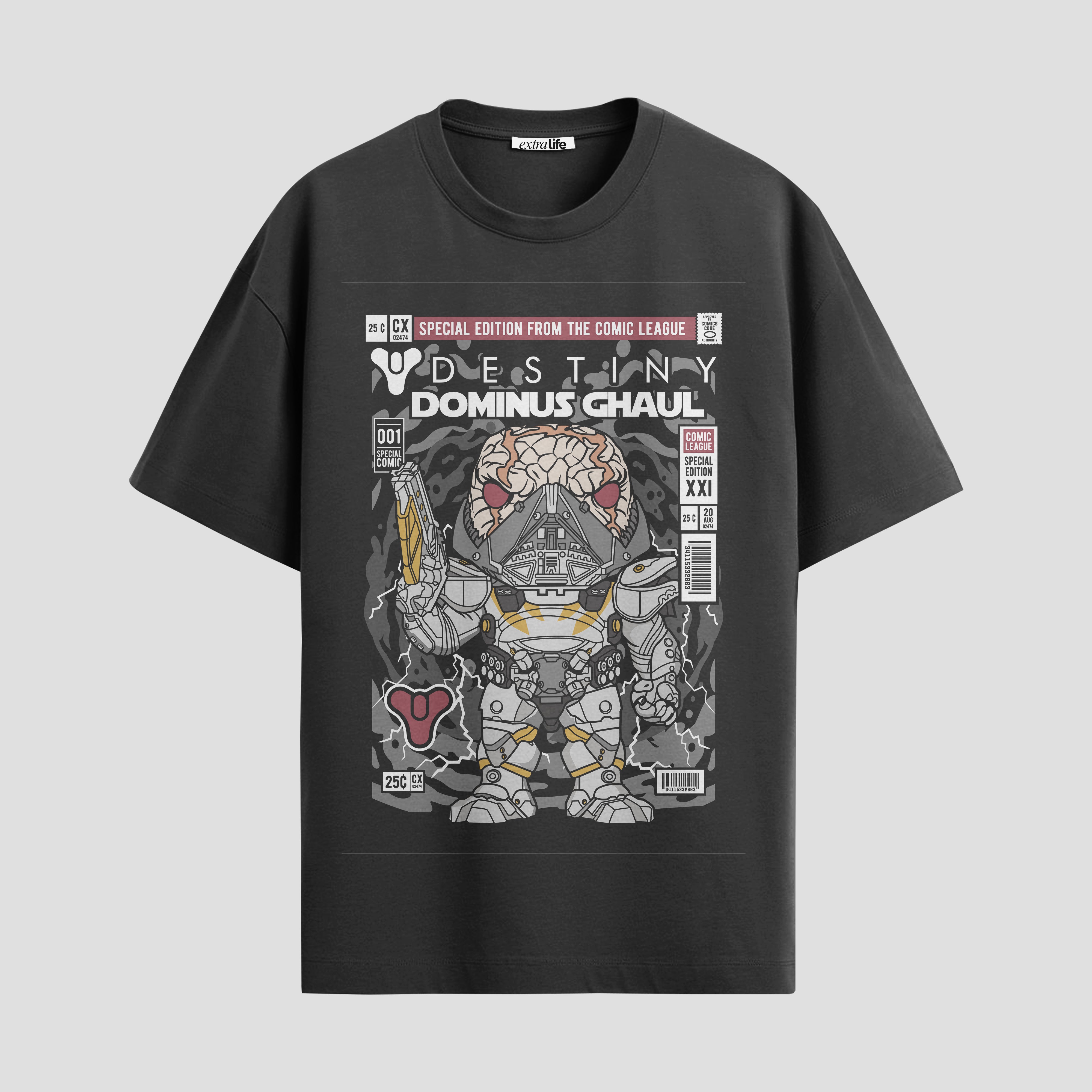 Playera urbana de anime y gaming ExtraLife MX, corte Standard Fit unisex ligero y transpirable en color Deep Black y Pure White, ropa de uso diario para gym y casual.