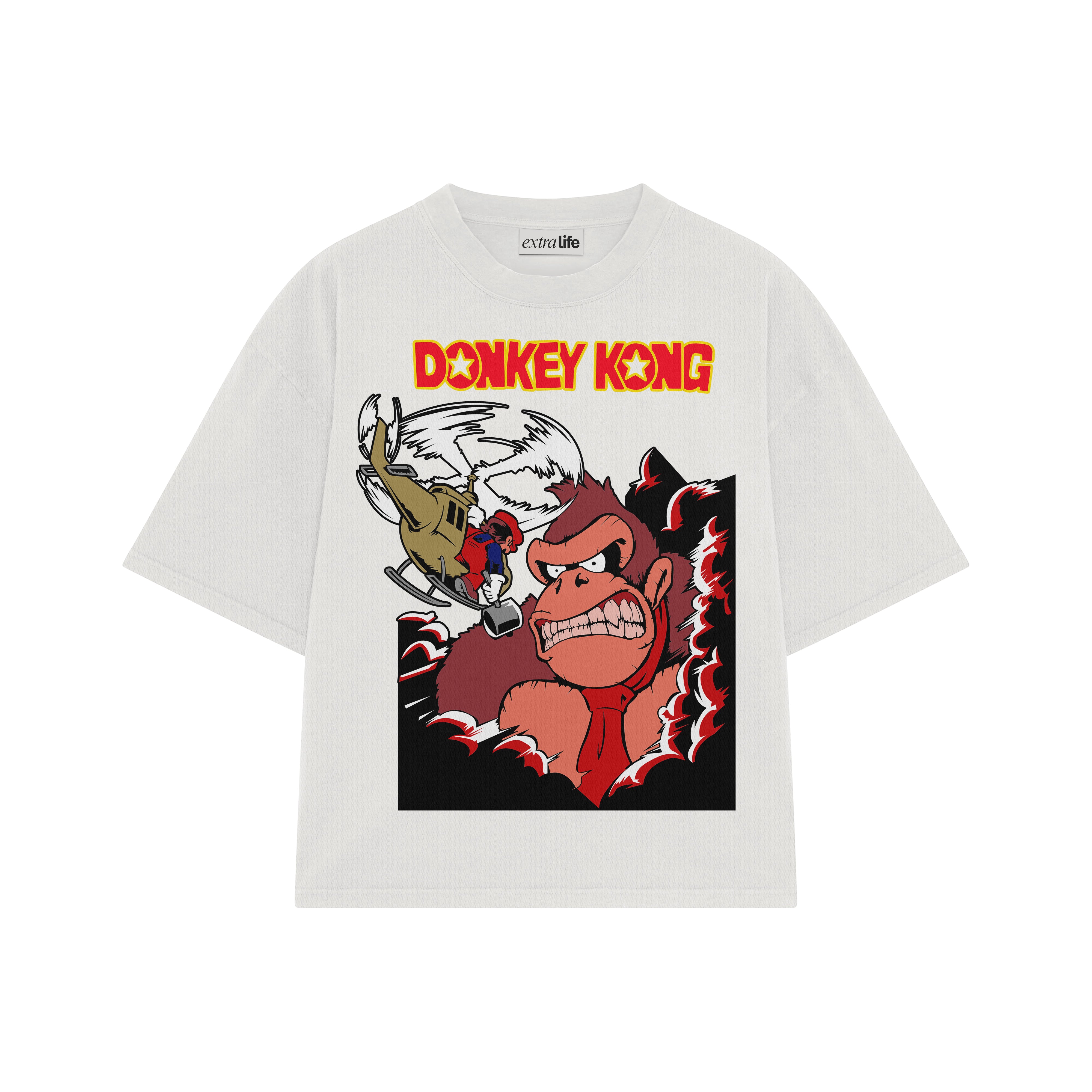 Playera streetwear premium de anime y gaming ExtraLife MX, corte boxy oversized drop shoulder heavyweight en color Deep Black y Off-White, moda urbana mexicana de culto.