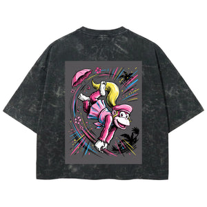 Playera streetwear premium de anime y gaming ExtraLife MX, corte boxy deluxe mineral wash heavyweight en color Acid Wash, moda urbana mexicana de culto.