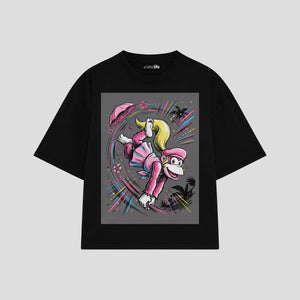 Playera streetwear premium de anime y gaming ExtraLife MX, corte boxy oversized drop shoulder heavyweight en color Deep Black y Off-White, moda urbana mexicana de culto.