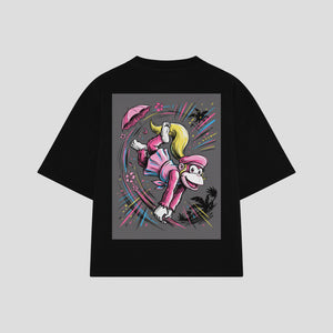 Playera streetwear premium de anime y gaming ExtraLife MX, corte boxy oversized drop shoulder heavyweight en color Deep Black y Off-White, moda urbana mexicana de culto.