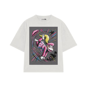 Playera streetwear premium de anime y gaming ExtraLife MX, corte boxy oversized drop shoulder heavyweight en color Deep Black y Off-White, moda urbana mexicana de culto.