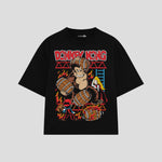 Playera streetwear premium de anime y gaming ExtraLife MX, corte boxy oversized drop shoulder heavyweight en color Deep Black y Off-White, moda urbana mexicana de culto.